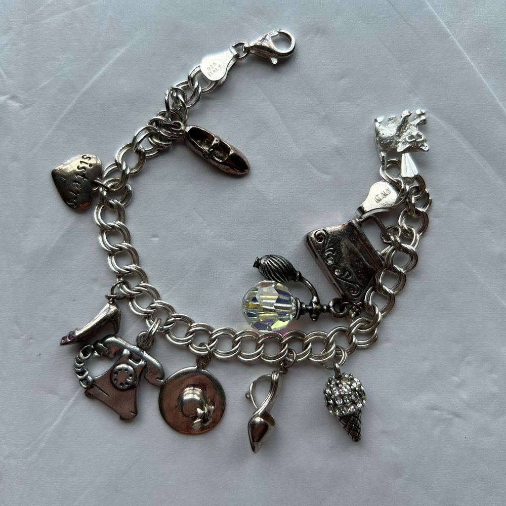 Vintage Italy Sterling Silver Sister Charm Bracelet